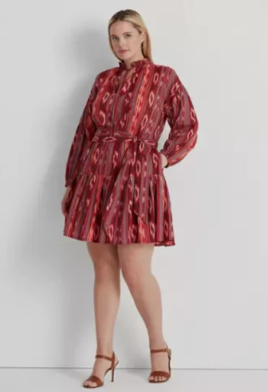 Lauren Ralph Lauren Geo Stripe Belted Cotton Voile Dress Multi Size 6